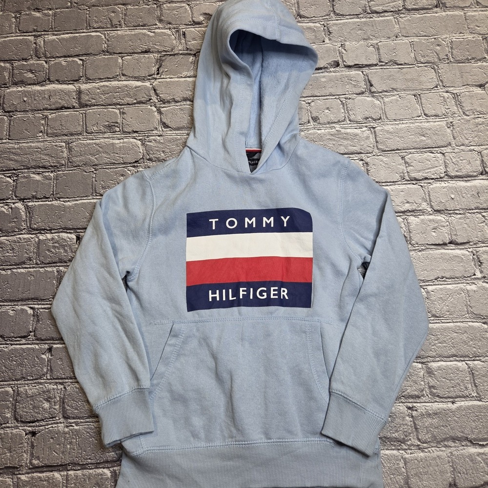 Tommy Hilfiger Hoodie Youth Small (8/10) Blue Logo Pullover Sweatshirt